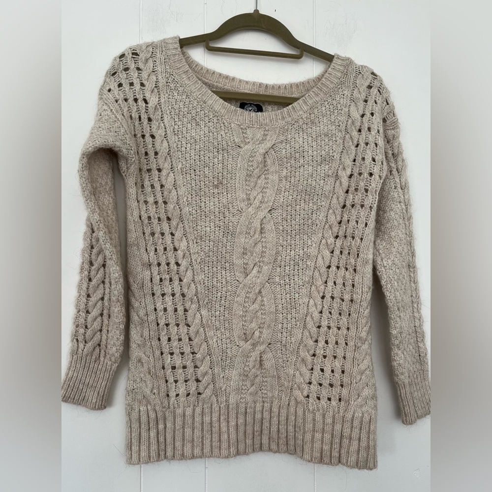 American Eagle Outfitters Oat Beige Women's Cable Knit Sweater Wool Alpaca Small